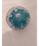 Vintage Flower Paperweight with Bubble Inclusions 11&quot; Glass Clear Turquo... - £18.38 GBP
