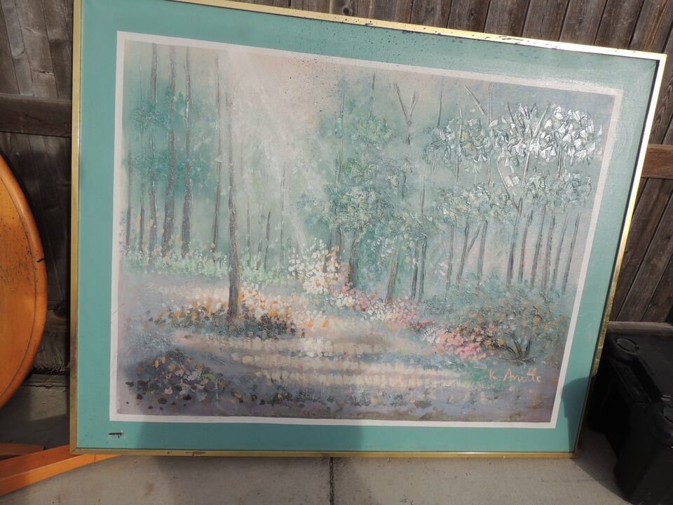Large K. Anitte Original Painting Gold Frame 48x60.5 Forest Setting LOCA... - $18.90