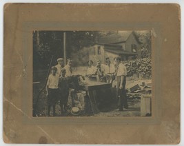Antique c1900s Incredible Photo of Men &amp; Boys Having Lobster Bake Outside Home - £110.68 GBP