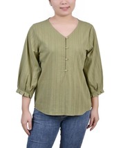 $44 Ny Collection Women Petite Button Placket Jacquard Blouse Green Size PLarge - £8.04 GBP