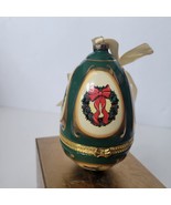 Ceramic Christmas Egg Ornament First Noel Trinket Box Green Goldtone No ... - $14.39