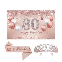 80Th Birthday Decorations For Women, Rose Gold 80Th Birthday Backdrop Banner, 80 - £28.78 GBP