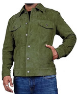 Stylish Men&#39;s Jacket Olive Green Suede Handmade Genuine Lambskin Wear Bi... - $2,386.81 MXN+