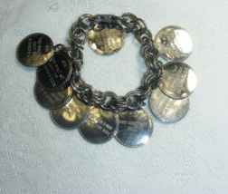 Vintage 7&quot; Chain Link Silver Tone Bracelet 10 Commandments Pendants 16-D - $826.85 MXN