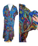 Vintage 70s Colorful Paisley Midi Skirt Set Sz Large Blue Short Sleeve R... - £44.62 GBP