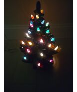 Vintage 1979 Handmade Light Up 13.6 " Ceramic Christmas Tree w/ Red Base - $79.19