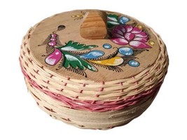 Tortillero Insulated Tortilla Bread Warmer Woven Palm Floral Painting Me... - $15.85