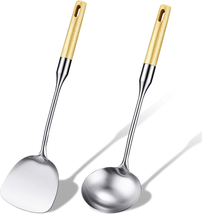 Stainless Steel Wok Spatula and Ladle Tool Set Stir Fry Cooking Utensil ... - £17.99 GBP