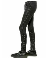 Genuine Side Lace Biker Stylish Black Designer Soft Lambskin Leather Pan... - $161.93 CAD+