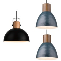 2 Pack Rubber Wood Hanging Lamp With Hammered Metal Shade &amp; Dome Pendant Light F - £228.41 GBP