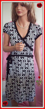 S M  City Triangels Black White Dress Faux Wrap Cross Short Slv Casual D... - $14.99