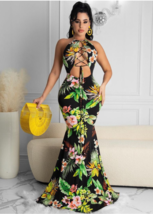 Halter Floral Printed Backless Maxi Dress - £37.64 GBP