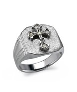 Sterling Silver Eastern Orthodox Cross Signet Ring Brushed Finish with D... - $137.18 CAD