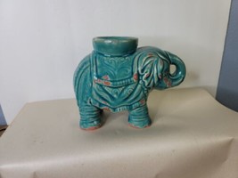 Ceramic Elephant Turquoise Blue NOS Candle Holder 8 x 5.5 Inches - £15.50 GBP