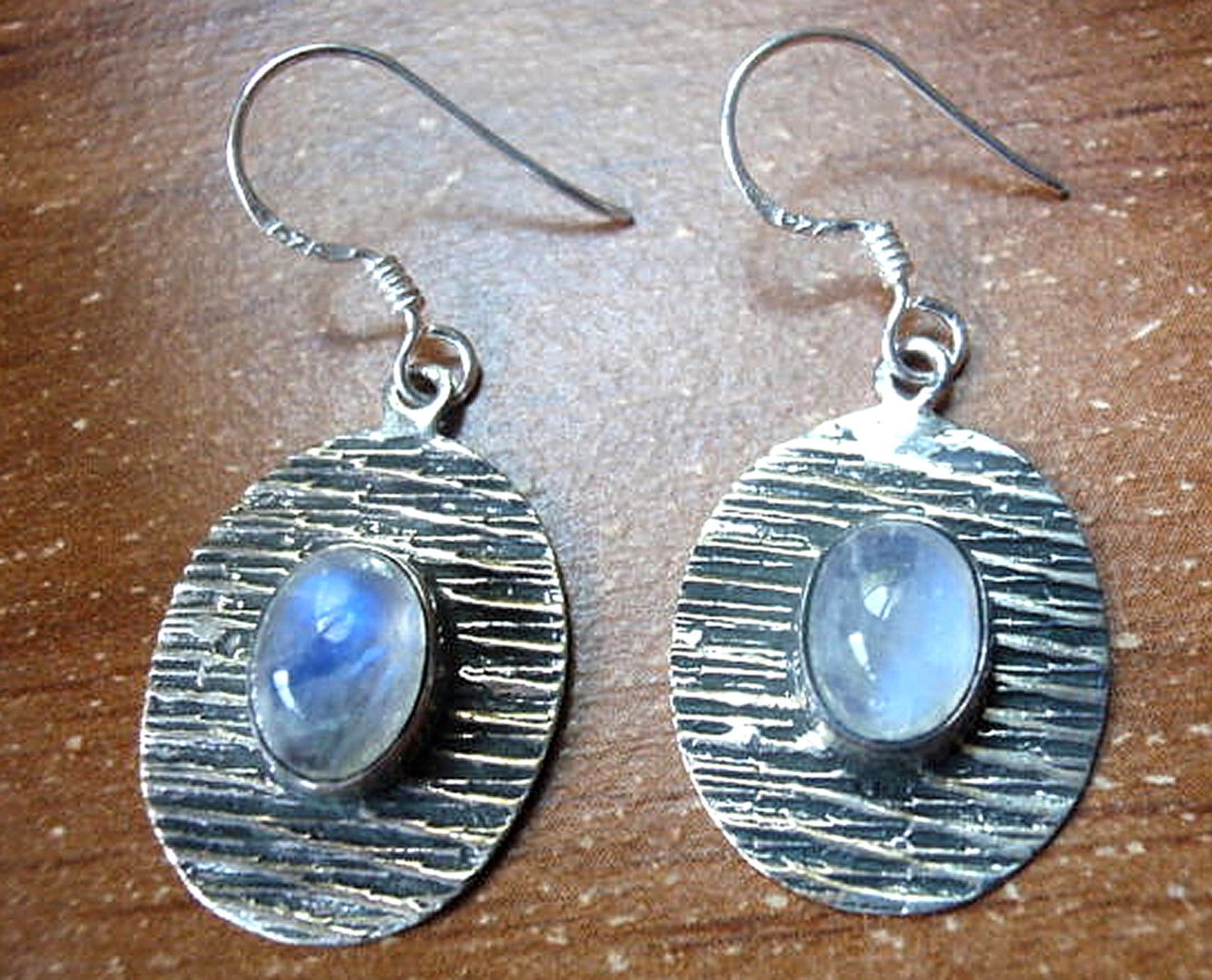 Primary image for Rainbow Moonstone Etched Line Earrings 925 Sterling Dangle Drop Oval Ellipse New