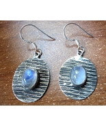 Rainbow Moonstone Etched Line Earrings 925 Sterling Dangle Drop Oval Ell... - £13.44 GBP