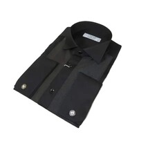 Men CEREMONIA Formal Cotton Shirt Wingtip Slim Fit Turkey #ATD 15 Black Corded image 3