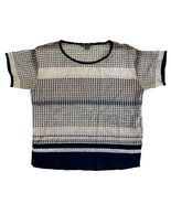 Vince 100% Silk Grid Print Short Sleeve Blouse Top XS Cream Navy Tan - $29.99