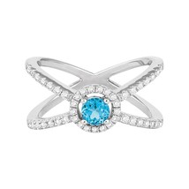 Sterling Silver .335 ct Round Swiss Blue Topaz with .444 ct White Topaz Ring - £93.97 GBP