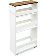 Teamix 4 Tier White Slim Storage Cart With Handle, Slide Out Storage Rol... - $69.99