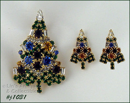 Signed Eisenberg Ice Candle Tree Pin and Earrings Pierced (#J1031) - £118.64 GBP