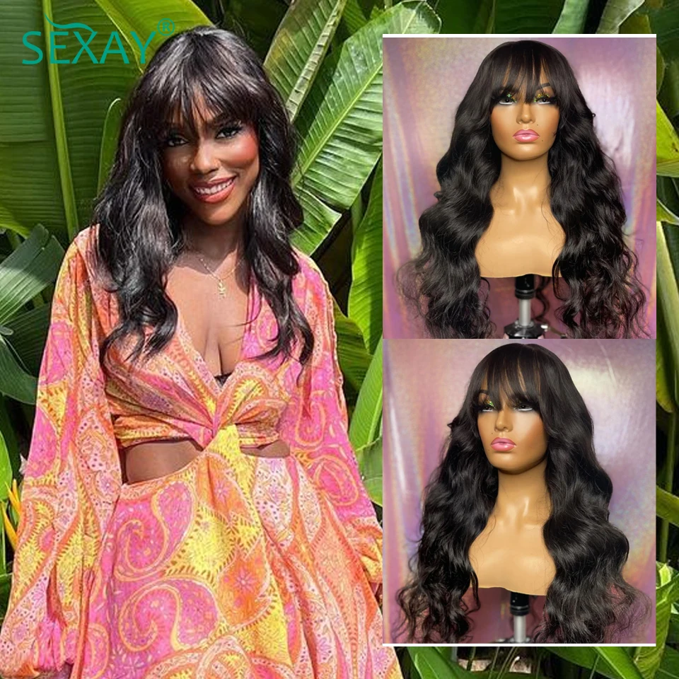 Sexay Human Hair Bang Wigs Brazilian Body Wave Hair 180D 8-24 Inch Gluele - £49.71 GBP+