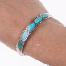 6.25&quot; Vintage Zuni channel inlay turquoise silver bracelet - £154.68 GBP