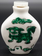 Porcelain Snuff Bottle with Grinning Foo Dog Marked on Bottom - £10.63 GBP