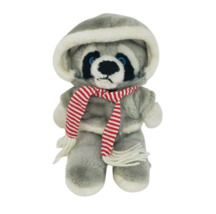 12&quot; VINTAGE INTERPUR GREY RACCOON W/ COAT + SCARF STUFFED ANIMAL PLUSH TOY - £37.21 GBP