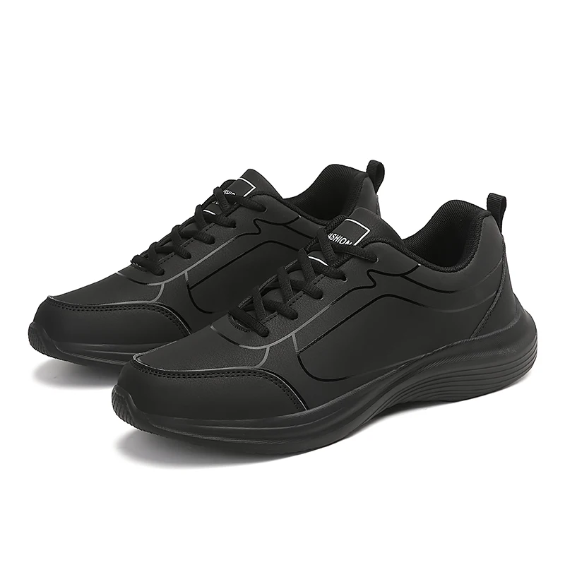 Men Leather Sport Shoes Black Running Shoes Outdoor Waterproof Sneakers Men Big  - £74.95 GBP