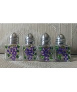 4 Salt Pepper Shakers 2&quot; Tall Hand Painted Grapes Clear Square Silver Co... - £20.23 GBP