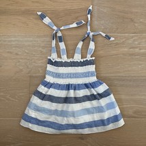 Janie &amp; Jack Blue White Striped Linen Blend Smocked Sundress 3-6 months - £19.10 GBP
