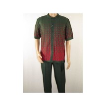 Men Silversilk 2pc walking leisure suit Italian woven knits 3115 Green Red image 2