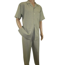 Men 2pc Walking Leisure Suit Short Sleeves DREAMS Plaid Satin 253-04 Sage Green image 3
