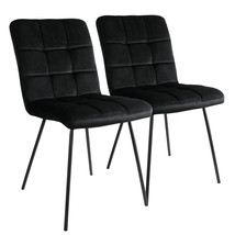 Elama 2 Piece Velvet Tufted Accent Chairs in Black with Black Metal Legs - £130.91 GBP