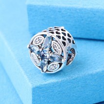 Sterling Silver Patterns of Frost  Charm with Multi-Colored Crystal &amp; Bule CZ - £12.66 GBP