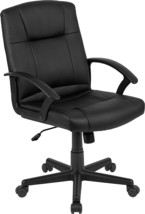 Black Leather, Soft-Padded, Mid-Back Task Office Chair With Arms From Flash - £83.11 GBP