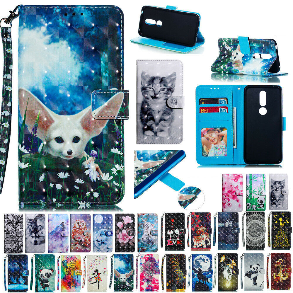For Nokia 8.1 5.1 3.1 Plus 7.1 6.1 2.1 Patterned Leather Wallet Stand Case Cover
