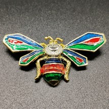 Honey Bee Green Red Blue Enamel Brooch Pin with CZ Body - £11.82 GBP