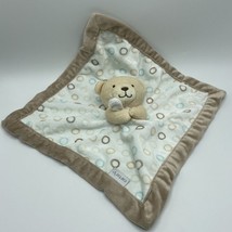 Carters Bear Dot Circles Tan Turquoise Fleece Baby Security Blanket Lovey - £12.89 GBP