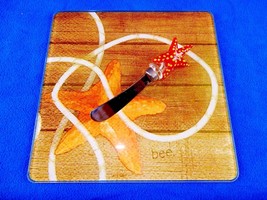 Glass Cheese Board &amp; Knife Set ~ Starfish Theme, Gift Box w/Ribbon ~ #3677 - £7.00 GBP