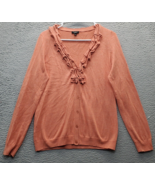 Talbots Cardigan Women Medium Orange Knit Long Sleeve Ruffle V Neck Butt... - $408.94 MXN