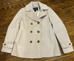 LANDS’ END Women’s Double Breasted Wool Peacoat Ivory Size 8 - £93.41 GBP
