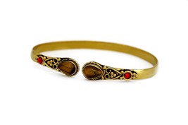 Banjara Tribe Bracelet with Tiger Eye Stones, Brass Indian Bangle for Woman - £17.58 GBP
