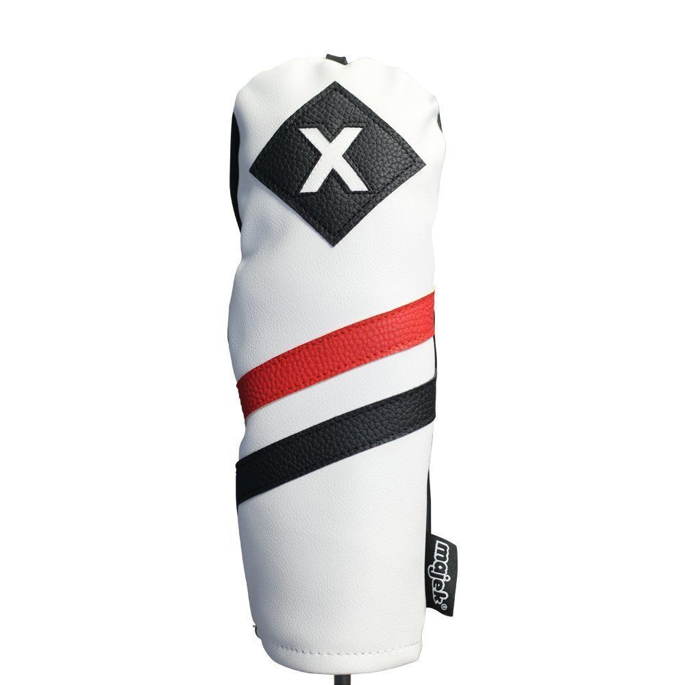 Majek Retro Golf X Fairway Wood Headcover White Red Black Vintage Leathe... - $14.60