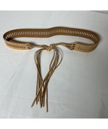 Vintage Women’s Leather Belt Size M Wide Tan Tassel Hippie Accessories Boho - $27.30 CAD