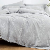 OREISE Duvet Cover Set King Size Washed Cotton Yarn, Jacquard Gray and White - £79.69 GBP