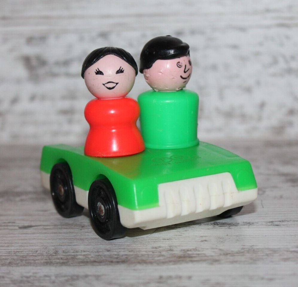 Primary image for Vintage Fisher Price Little People Lot Green 2 Seat Car with two figures