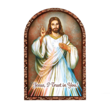Divine Mercy Jesus Wooden Arched Desk Plaque 4&quot; x 6&quot; Catholic Home Gift - £9.03 GBP