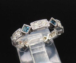 925 Silver - Vintage Fancy Blue &amp; White Topaz Pattern Ring Sz 5 - RG25479 - £24.85 GBP